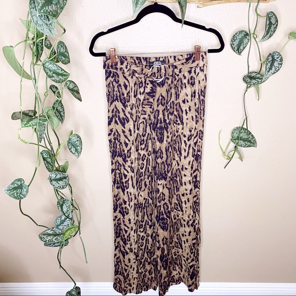 Rewash Leopard Wide Leg Belted Pants Sz S